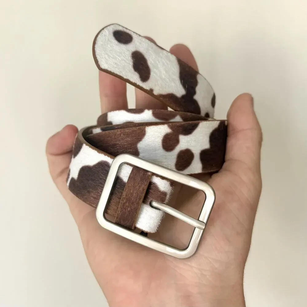 y2k western brown and white cow print cowboy boho belt
